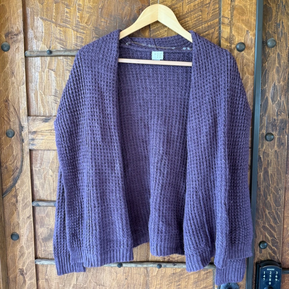 A New Day Cardigan Womens XS Purple Waffle Knit Open Front Shawl Pocket Sweater